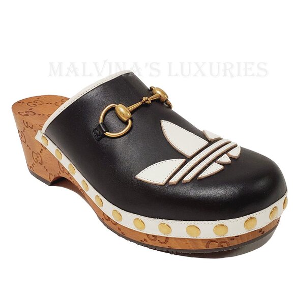 GUCCI SHOES ADIDAS X TREFOIL LEATHER HORSEBIT CLOG MULES sz 37 7 - Picture 8 of 16